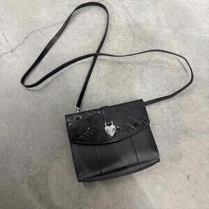 Brighton Vintage Black Leather Shoulder Bag/Crossbody Purse, Woven Design